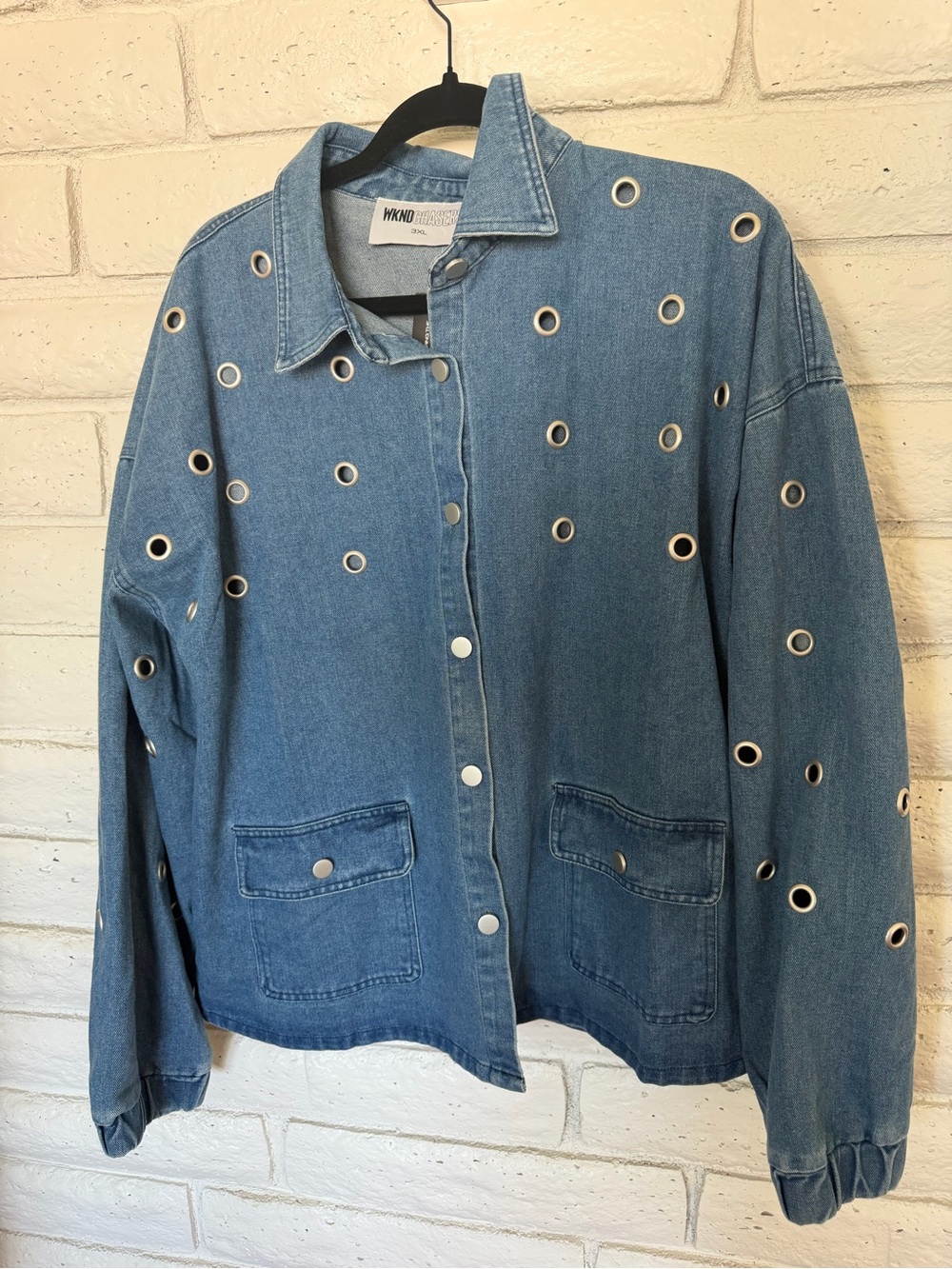 WYNN Denim Eyelet Button-Up Jacket in Blue